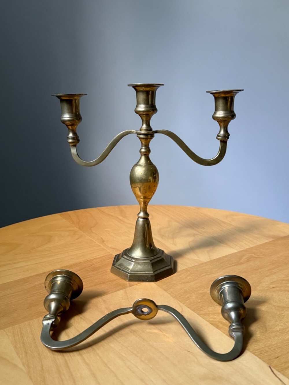 3-Arm Vintage 9" Solid Brass Taper Candle Candelabra Holder MCM Cottagecore